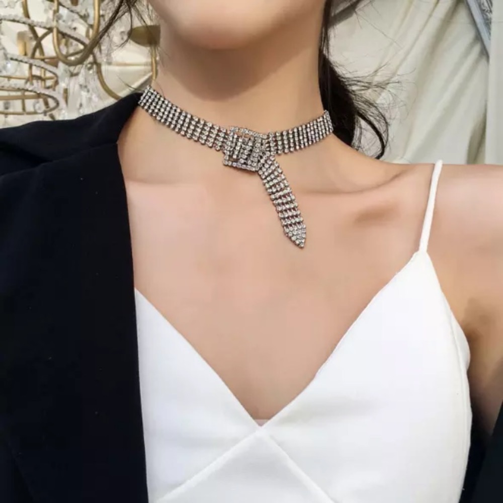 Silver Rhinestone Crystal Choker - Picture 3 of 6